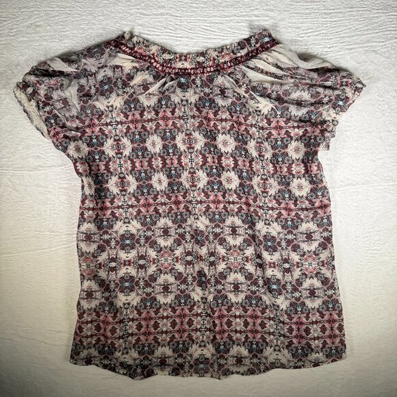 Unity World Wear Boho Top 1X Floral Print Short sleeveRuffled Neckline Tie front - Picture 5 of 7